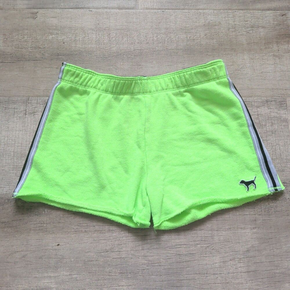 ​Victoria's Secret PINK Neon Green Fleece Shorts Raw Hem Dog Logo Lounge XS